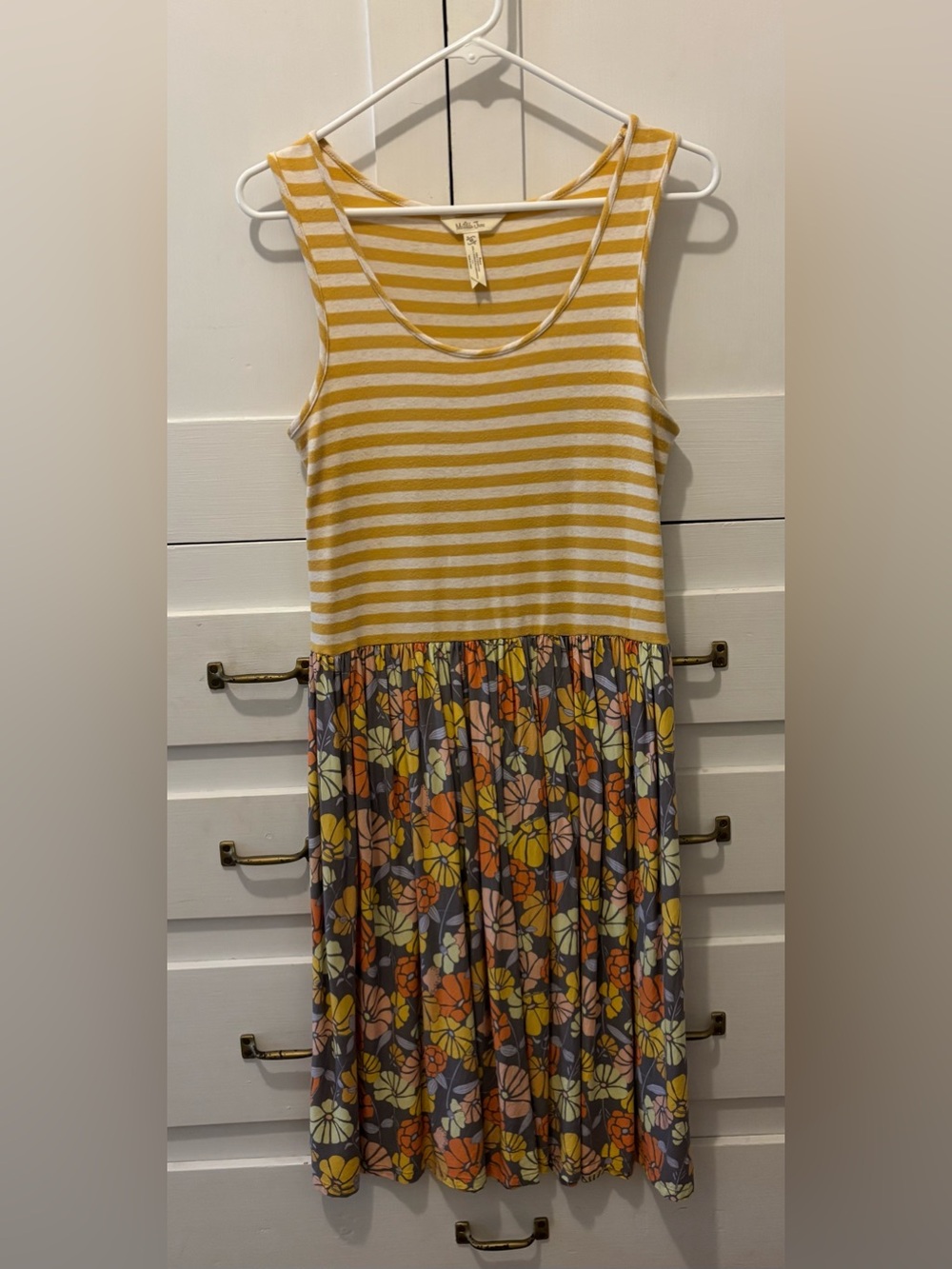 Yellow Stripe & Floral Women’s Sleeveless Dress